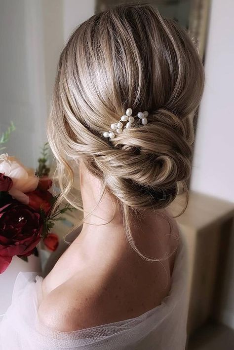 wedding hairstyles medium hair low blonde textured bun with pearls cathughesxo Wedding Hairstyles For Medium Length, Wedding Hairstyles And Makeup, Wedding Hairstyles For Medium Hair, Wedding Hairstyles Medium Length, Bridal Hair Updo, Best Wedding Hairstyles, Wedding Hair Inspiration, Hairstyles For Medium Length Hair, Medium Length Hair