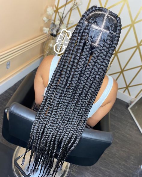 Box Braids Beads, Jumbo Knotless Box Braids, Hairstyles For Braids, Large Knotless, Hair Braid Designs, Sleek Braid, Future Hairstyles, Large Box Braids, Female Hairstyles