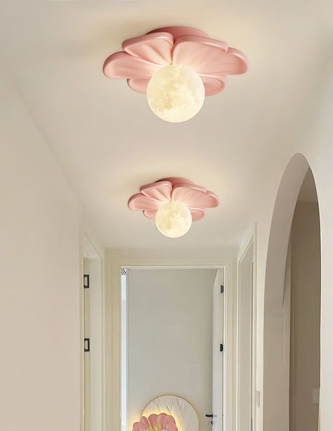 Cream Bloom Flower Ceiling Lamp Pink Bedroom White Furniture, Flower Inspired Interior Design, Flower Hanging Light, Welcome Room Decorations, Flower Ceiling Lamp, Pink Home Decor Aesthetic, Flower Ceiling Decor, Unique Apartment Decor, Aesthetic Wall Decor Ideas