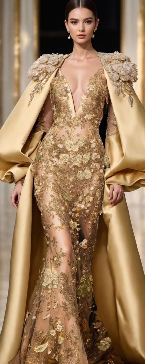 Haute Couture Gold Dress, Zuhair Murad Gold Gown, Haute Couture Gowns, Valentino Dress, Winter Wedding Dress, Couture Gowns, Formal Gowns, Gorgeous Gowns, Couture Fashion