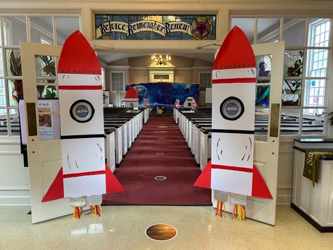 Space Themed Fundraiser, Space Week Decorations, Out Of This World Graduation Theme, Space Theme Hallway School, Space Theme Book Fair, Space Theme School, Space Vbs Decorations, Space Theme Decorations, Space Vbs