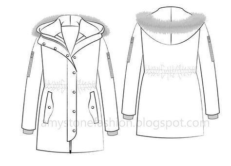 Fashion Flats Drawing -  Women's Parka 0095 Parka Technical Drawing, Parka Drawing, Jacket Technical Drawing, Dress Flat Sketch, Flats Drawing, Twd Rick, Winter Wear Women, Flat Drawings, Outwear Fashion