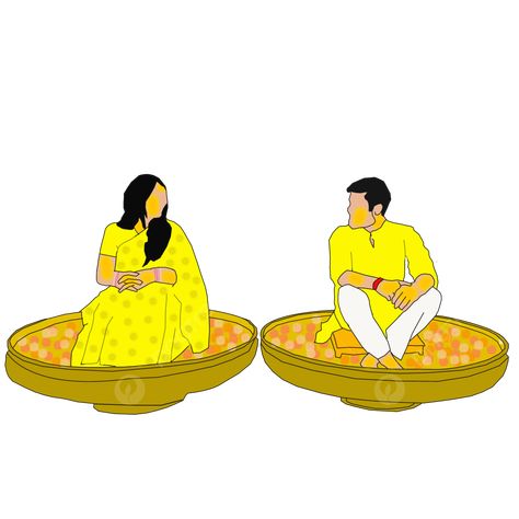 Haldi Clipart, Haldi Couple, Free Photoshop Overlays, Bride Cartoon, Indian Couple, Transparent Clipart, Indian Wedding Invitation Cards, Bengali Bride, Art Indian