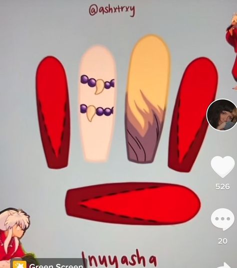 Inuyasha Inspired Nails, Inuyasha Nail Art, Inuyasha Nails, Nail Anime, Nailart Simple, Anime Nail, Disney Acrylic Nails, Anime Nails, Nail Art Videos