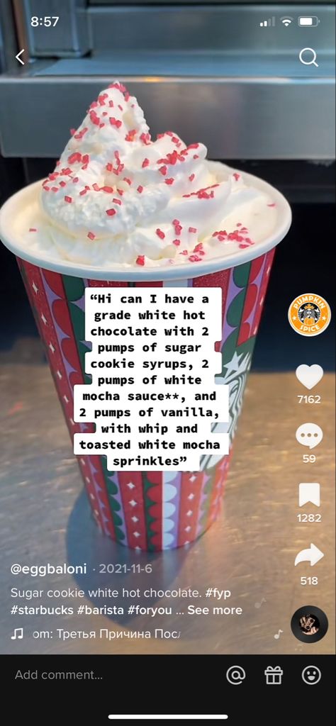 Winter Starbucks Drinks Aesthetic, Starbucks Recipes Hot Chocolate, Eggnog Starbucks Drinks, Starbucks Winter Drinks Christmas, Hot Chocolate Recipes Starbucks, Starbucks Hot Drinks No Coffee, Starbucks White Hot Chocolate Order, Starbucks Drinks For Christmas, Starbucks Hot Chocolate Drinks