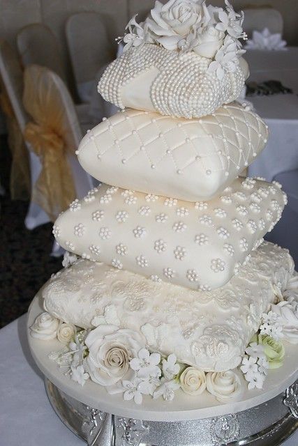 Four tiered cushion/pillow wedding cake for The Savoy | Flickr Pillow Wedding Cakes, Pillow Cakes, Cupcake Tier, Wedding Cake Images, Simple Beach Wedding, Wedding Cake Prices, Wedding Cake Pictures, Cake Pricing, Gourmet Desserts