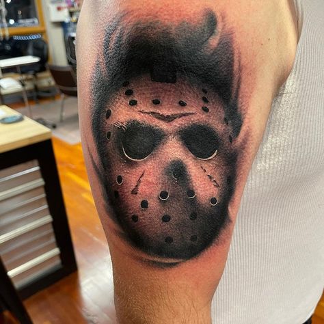 Jason Vorhees Tattoo, Jason Vorhees, Forearm Sleeve, Forearm Sleeve Tattoos, Bicep Tattoo, Horror Tattoo, Hand Tattoos For Guys, Jason Voorhees, I Tattoo