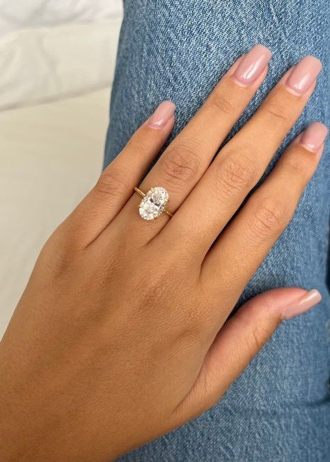 Oval Moissanite Engagement Ring Gold Band, Hidden Oval Halo Engagement Ring, Engagement Rings Gold Moissanite, Oval Shaped Gold Engagement Rings, Self Engagement Ring, Mossianite Engagement Rings Oval, Moisannite Engagement Rings Oval, Round Oval Engagement Ring, Gold Band With Oval Diamond