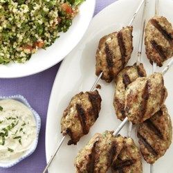 Turkey Kofta with Tahini Sauce - EatingWell.com Turkey Kofta, Tahini Sauce Recipe, Chicken Lickin, Ground Turkey Recipes Healthy, Ground Turkey Tacos, Healthy Ground Turkey, Grilled Dinner, Food And Nutrition, Kebab Recipes