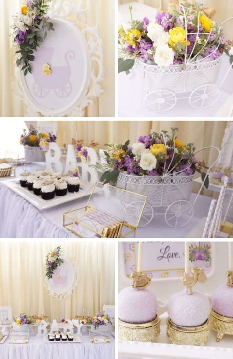 Purple And Yellow Baby Shower Ideas, Purple Flower Baby Shower Theme, Lavender Theme Baby Shower Ideas, Pastel Purple Baby Shower Ideas, Light Purple Baby Shower Ideas, Violet Baby Shower Ideas, Purple And Yellow Baby Shower, Lavender Baby Shower Ideas, Lavender Baby Shower Theme