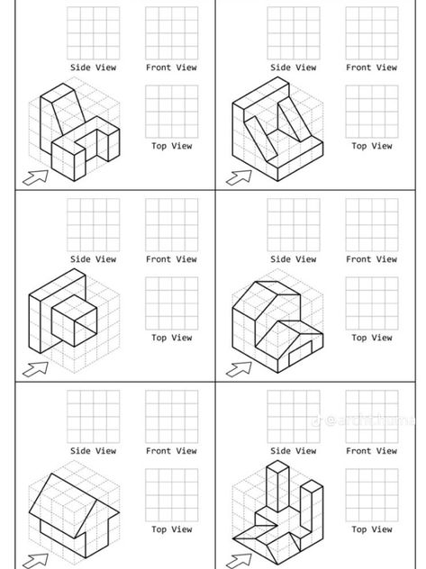 Isometric Drawing Examples, Orthographic Projection Drawing, Isometric Sketch, Isometric Drawing Exercises, Isometric Perspective, Autocad Isometric Drawing, Orthographic Projection, Orthographic Drawing, Puzzle Drawing