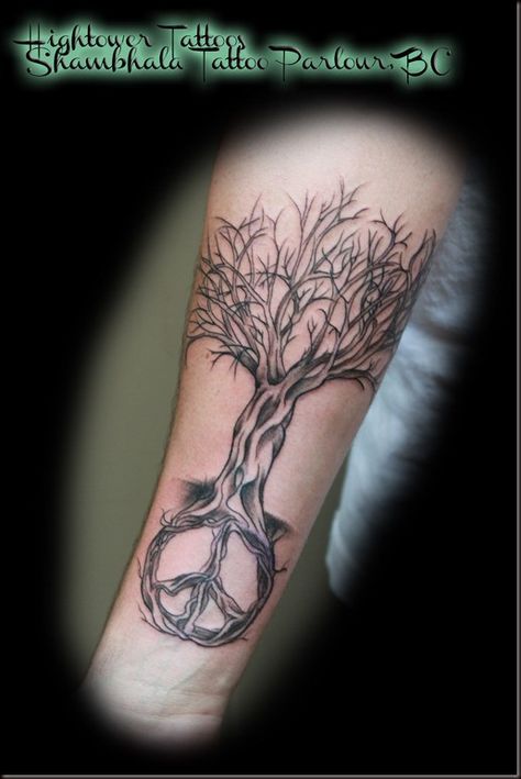 Tree Of Life Peace Sign Tattoo, Peace Sign Tattoo, Peace Sign Tattoos, Roots Tattoo, Sign Tattoo, Tree Tattoo, Peace Sign, Tree Of Life, Tatting