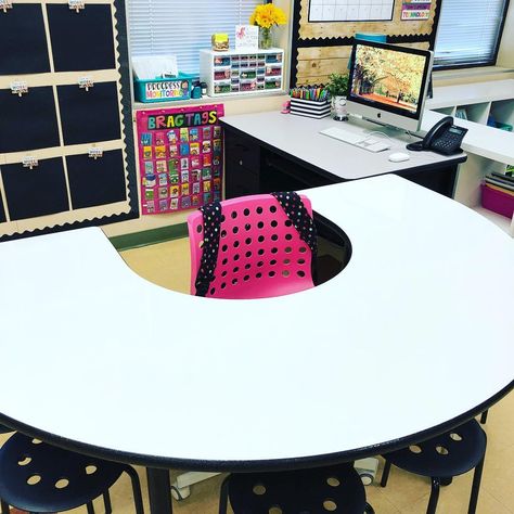 After a decade of budget cuts in AZ, our principal let us know that one of the budgets was restored and we were able to request some… Whiteboard Desk, Horseshoe Table, Teaching Tables, Teacher Table, Classroom Seating, Counseling Office, Teacher Desk, Teaching Inspiration, Reading Teacher