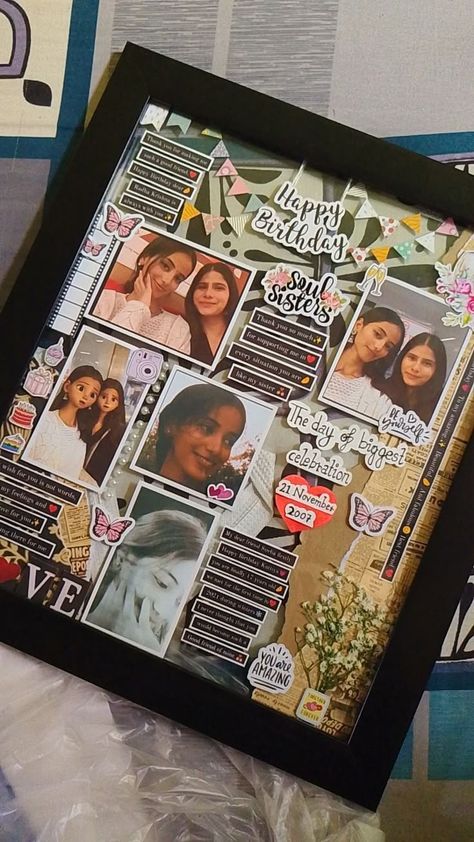 Aesthetic Bday Gifts For Best Friend, Picture Frame Ideas For Best Friends, Paintings To Gift A Friend, Paintings To Gift Boyfriend, Best Friends Presents Birthday, Card With Photos Handmade, Home Made Gift Ideas For Best Friend, Frame Ideas For Best Friends, Birthday Frames For Best Friend