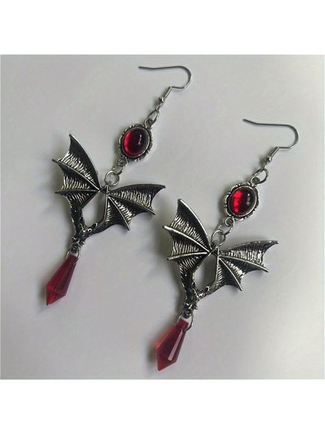 1Pair Gothic Vampire Red Stone Crystal Bat Earrings Halloween Accessory Women Fashion Jewelry For Daily And Party Glam GiftI discovered amazing products on SHEIN.com, come check them out! Red Wind, Glam Gifts, Bat Earrings, Punk Earrings, Creative Accessories, Gothic Vampire, Black Earrings Dangle, Earrings Halloween, Witch Jewelry