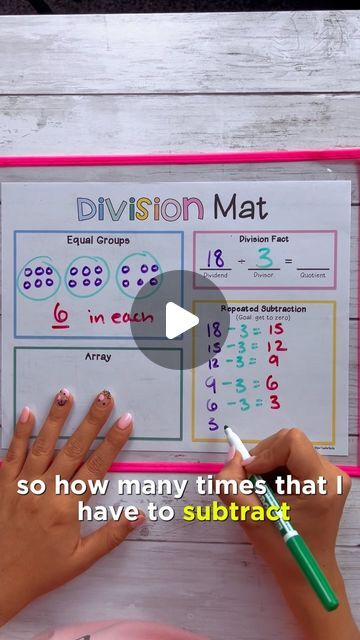 𝐕𝐞𝐥𝐜𝐤𝐢𝐬 | Elementary Math on Instagram: "Which division strategy do your students love the most?

Comment “Mats” for the link to over 100 math mats for 2-3rd grade math skills ◡̈" Division Grade 3, Repeated Subtraction, Division Strategies, Math Mats, Division Facts, Math Division, Math Tricks, 3rd Grade Math, March 7