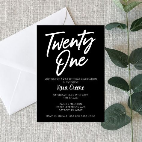 $2.77 | Twenty One 21st Birthday Invitation - birthday, minimal, minimalist, plain, black, white, simple, twenty, one, 21st Minimal Birthday Party, 25th Birthday Invitation, Birthday Minimal, Black And White Birthday Party, Black And White Birthday, White Birthday Party, 61 Birthday, Wishes For Sister, 21st Birthday Invitations