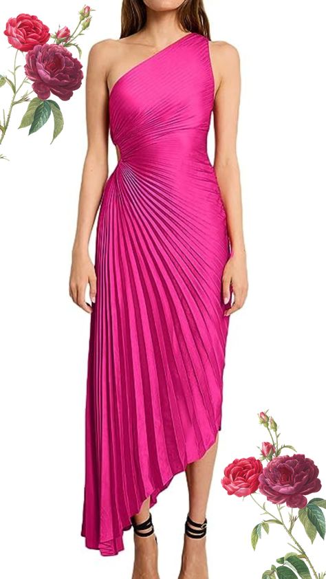 95% Polyester, 5% Spandex Imported Pull On closure Hand Wash Only #pinkoutfit #promdress #elegantdress #pinkdressparty #festivaldress #festivalaoufit #stunningdress #app Dresses With Cutouts, Asymmetrical Maxi Dress, Satin Cocktail Dress, Ombre Dress, Pleated Maxi Dress, Pleated Fabric, Pleated Maxi, Maxi Dress Party, Dress Cuts