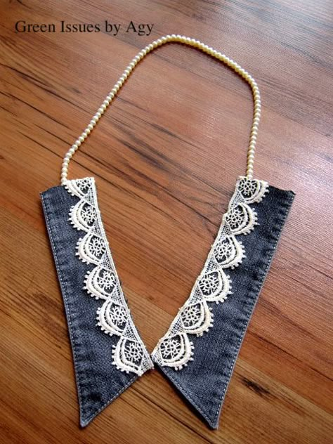 collar necklace Girl Craft, Upcycle Crafts, Blue Jeans Crafts, Denim Jewelry, Needle Crafts, Denim Ideas, Fabric Necklace, Denim Crafts, Denim Diy