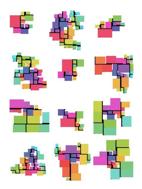 This diagram analyzes several different floor plans. I think it works well because of its simplicity. These buildings may not have similar functions or programs, so having more details included may provide viewers with too much information to easily compare. Since the details are stripped away, viewers can quickly make comparisons and focus solely on spatial relations/organization, etc. Function Diagram, Bubble Diagram, Geometric Origami, Concept Models Architecture, Data Visualization Design, Architecture Concept Diagram, Generative Design, Concept Diagram, Architecture Concept Drawings