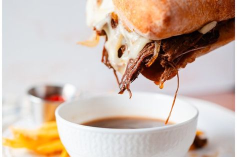 Venison French Dip Crockpot, Venison French Dip Sandwich, Deer Roast Crockpot, Venison Roast Crockpot, Crock Pot Venison, Deer Roast, French Dip Sandwich Crockpot, Ham Steak Recipes, Slow Cooker Venison