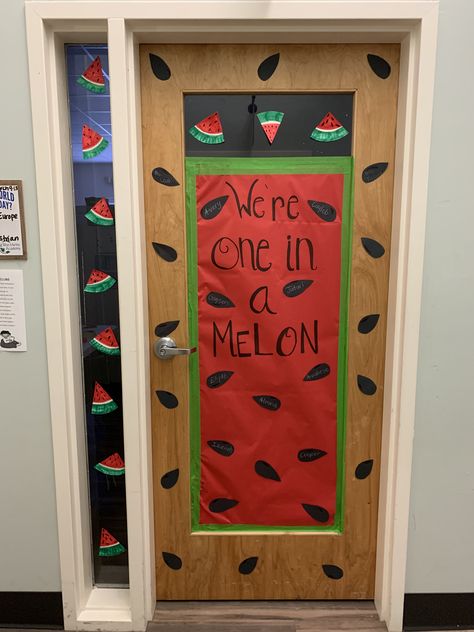 Watermelon Classroom Door, Watermelon Classroom Theme, Watermelon Yard Decor, Watermelon Room Decor, Watermelon Porch Sign, Classroom Boards, Class Door, One In A Melon, Board Decoration