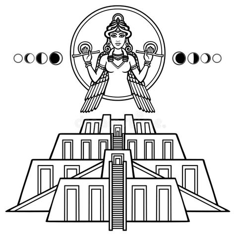 Anunnaki Tattoo, The Moon Illustration, Goddess Ishtar, Ishtar Goddess, Ahura Mazda, Ancient Sumerian, Worship Art, Ancient Mesopotamia, Architecture History