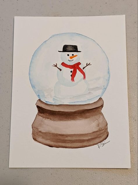 Snow Globes Painting, Watercolor Snow Globe, Watercolor Snowglobe, Snowglobe Watercolor, Snowglobe Illustration, English Poem, Watercolor Snowman, Watercolor Christmas Cards Diy, Cookie Decorating Icing