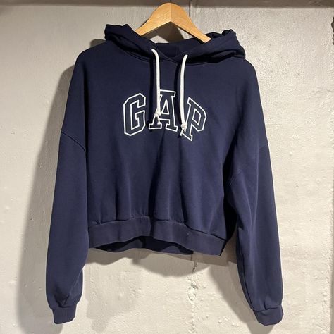 Navy blue Gap cropped hoodie #casualwear dark blue... - Depop Gap Women, White Letters, Drawstring Hoodie, Cropped Hoodie, Hoodies Womens, Casual Wear, Gap, Dark Blue, Blue White