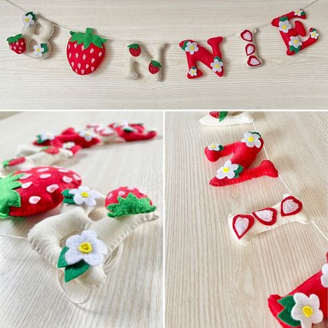 🍓 BERRYLICIOUS 🍓 Strawberries have definitely been the popular trend among the garlands 🫶🏼 I reckon I need to do another fruit themed one though… If you could pick a fruit for a garland, what fruit would you pick? #garlands #strawberry #decor #felt Strawberry Decor, A Fruit, Strawberries, Felt, Fruit