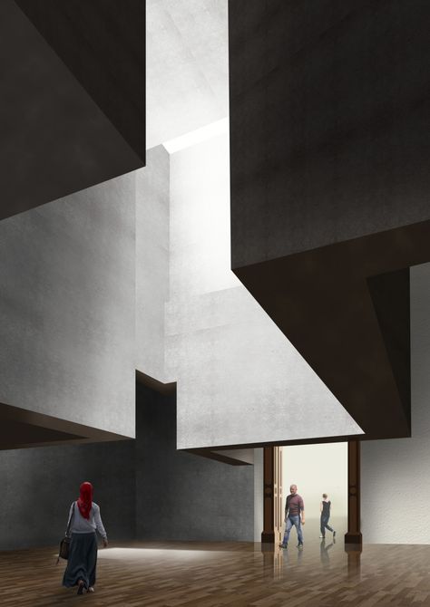 Dark and Light, contrast collage museum render Architecture Light And Shadow, Contrast In Architecture, Light And Shadow Architecture, Museum Collage, Dark Museum, Volume Architecture, Shadow Architecture, Sky Architecture, Sci Fi Architecture