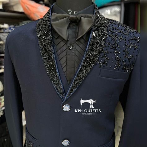 New Exclusive Customise Designer Navy Blue Stylish Tuxedo Suit 🔥 . . Customise More Colour Available 🔥 . . Order On Whatsapp/Call 9870636767 . . . . Get Your Dream Stylish and Trending Design Outfit Available 🔥 . . . . . . #kphoutfits #exclusive #custommade #designerblazer #blazerstyle #tuxedocat #tuxedocats #groom #groomsuit #groomstyle #navyblue #styleoutfit #suite #embriodery Fancy Kurta For Men, Blazer For Men Wedding, Navy Blue Suit Men, Designer Tuxedo, Blue Suit Men, Design Outfit, Suits Men, Navy Blue Suit, Whatsapp Call