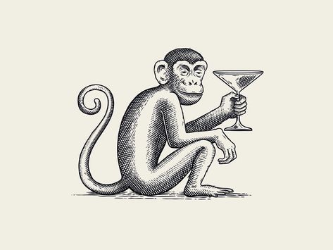 Drunk Monkey by Tom Lane on Dribbble Drunken Monkey, Monkey Tattoo, Monkey Drawing, Monkey Illustration, Monkey Logo, Monkey Tattoos, Arte Doodle, Tattoo Prices, Pig Art