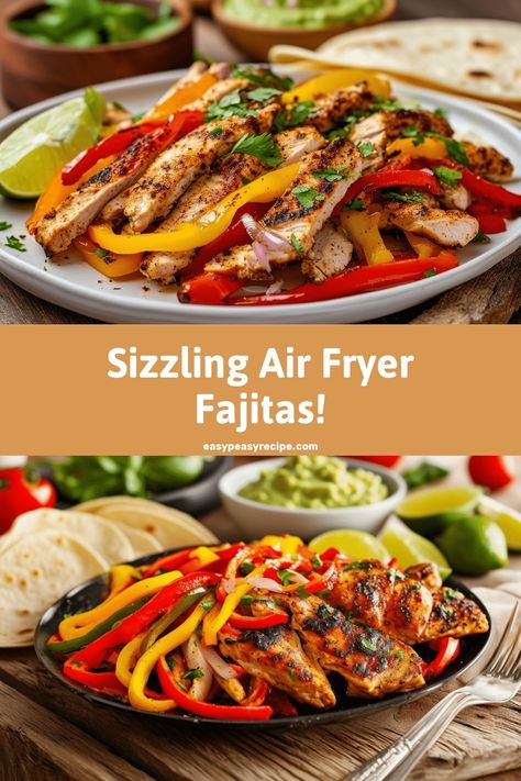 Grilled chicken strips with colorful bell peppers on a plate, perfect for air fryer chicken fajitas. Chicken Fajita Air Fryer Recipes, Air Fryer Fajita Chicken, Air Fryer Fajitas, Air Fryer Chicken Fajitas, Easy Airfryer, Easy Air Fryer Chicken, Chicken Fajitas Recipe, Quick Family Dinners, Easy Zucchini Recipes