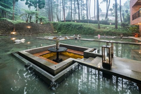 Restaurant Over Water, Water Restaurant Design, Water Scape, Water Restaurant, Forest Restaurant, Sunken Seating, Concept Restaurant, Pool Restaurant, Mafia 2