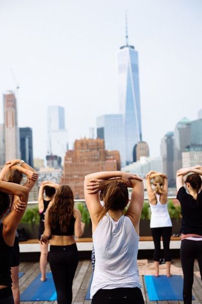 Meetup NYC Guide: Rooftop Yoga + Meditation No Excuses Quotes, Rooftop Yoga, Excuses Quotes, Yoga Party, Teacher Aesthetic, Nyc Guide, Office Yoga, Yoga Photoshoot, Courtyard Design