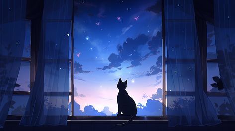 Cat Wallpaper Aesthetic Ipad, Dreamy Artwork Wallpaper Laptop, Cat Landscape Wallpaper, Notion Background, Starry Night Wallpaper, Gif Wallpaper, Laptop Wallpapers, World Map Wallpaper