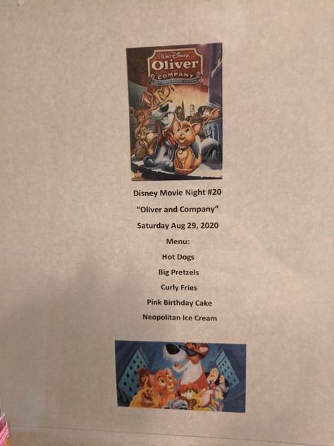 Oliver And Company Dinner And A Movie, Oliver And Company Movie Night, Disney Movie Night Snacks, Themes Dinner Nights, Milo And Otis, Animal Movie, Movie Night Dinner, Themed Recipes, Company Dinner