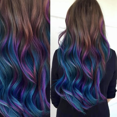 Vivid Hair Color Ideas For Brunettes, Halloween Hair Color Ideas, Halloween Hair Color, Purple Ombre Hair, Blue Ombre Hair, Galaxy Hair, Cute Hair Colors, Inner Witch, Ombré Hair