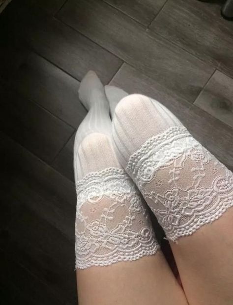 White Thigh High Socks, White Thigh Highs, Socks Aesthetic, Lace Stockings, White Stockings, Lace Leggings, Stocking Tights, Thigh High Socks, Thigh High Stockings