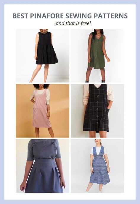 10 free pinafore dress patterns that are digital pdf download. Whether you are looking for a short or long, simple or fancy, classic or modern pinafore dress, you will find a sewing pattern that suits your style! Pinafore Dress Patterns For Women, Pinafore Dress Pattern Free Women, Free Pinafore Dress Pattern, Pinafore Dress Pattern Free, Free Pinafore Pattern, Pinafore Sewing Pattern, Pinafore Dress Pattern, Sewing Patterns For Women, Pinafore Pattern