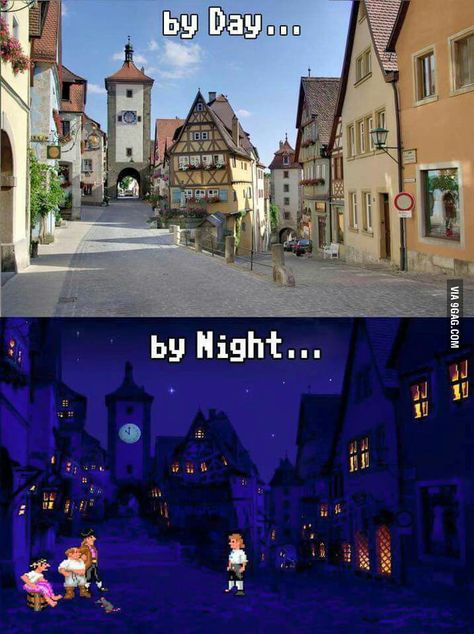 "Meleê Island" from "Monkey Island" exists, in real life, in Germany. The town's name is Rothenburg ob der Tauber, I believe. Monkey Games, Lucas Arts, Monkey Island, Town Names, Geek Games, Half Life, Adventure Games, Retro Videos, Island Art