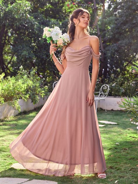 Dusty Pink Romantic  Short Sleeve Chiffon Plain A Line Embellished Non-Stretch  Weddings & Events Dusky Pink Bridesmaids, Dusky Pink Dress, Rose Pink Bridesmaid Dresses, Dusty Pink Bridesmaid Dresses, Pink Dress Outfits, Peach Bridesmaid Dresses, Latest Bridesmaid Dresses, Blush Pink Bridesmaids, Dusty Pink Dresses