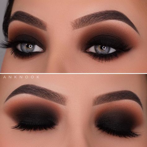 Machiaj Smokey Eyes, Black Smokey Eye Makeup, Maquillage Yeux Cut Crease, Smokey Makeup, Mekap Mata, Make Up Designs, Black Smokey Eye, Black Smokey, Smink Inspiration