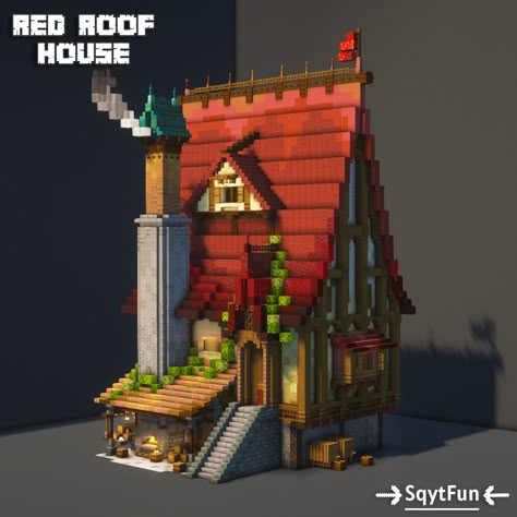 Red Roof House design for minecraft!
Download my builds on Patreon!#minecraft #minecraftbuild #minecraftdesign #minecrafthouse #minecraftideas Minecraft Red Stone Ideas, Tower Roof Minecraft, Red Minecraft House, Minecraft Roofs, Minecraft Roof Design, Minecraft Towers, Roof House Design, Minecraft Brick, White Concrete House