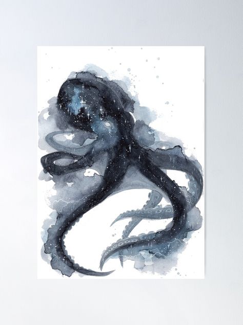 "Galaxy Octopus" Poster by Threeleaves | Redbubble Octopus Poster, Galaxy Octopus, Tattoo Back, Immersive Art, Ocean Life, City Art, Back Tattoo, Art Watercolor, Octopus