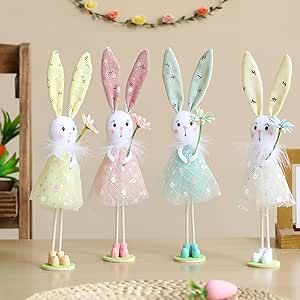 Standing Bunny, Bunny Figurines, Home Party Decorations, Gauze Skirt, Flower Cute, Rabbit Doll, Easter Party Decor, Bunny Figurine, Rabbit Dolls