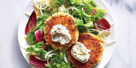 Crab Cakes with Spicy Remoulade Recipe | MyRecipes Crab Cakes With Panko, Crab Cake Appetizer, Cakes Aesthetic, Homemade Barbecue Sauce Recipe, Lump Crab, Salad Mixed Greens, Condiment Recipes, 20 Minute Recipes, Bbq Sauce Recipe