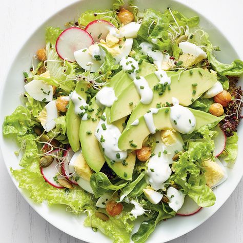 California Salad with Hard-Boiled Eggs By Food Network Kitchen Salad With Hard Boiled Eggs, Light Salads, California Salad, Cuban Wedding, Toasted Chickpeas, Yummy Vegetables, Hard Boiled Egg Recipes, Belly Ache, Work Food