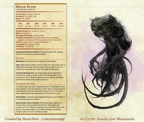 Dream eater Dnd Dream Monster, Astral Monster, Dnd 5e Homebrew Monsters, Homebrew Monsters 5e, Shadowfell Dnd, Dnd Homebrew Monsters, Aberration Dnd, Dream Monster, Homebrew Monsters